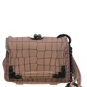 Alexander McQueen Beige Croc Embossed Leather Baby Frame Bag