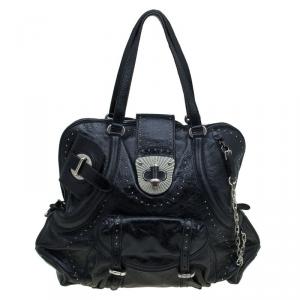 Alexander McQueen Black Leather Flapper Satchel