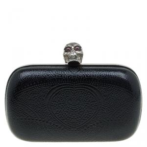 Alexander McQueen Black Patent Leather Dotted Embossed Skull Box Clutch