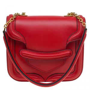Pre Owned Alexander McQueen Red Leather Mini Heroine Chain Crossbody Bag