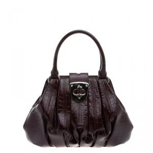 Alexander McQueen Burgundy Croc Embossed Patent Leather Elvie Satchel