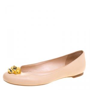 Pre Owned Alexander McQueen Beige Leather Skull City Ballet Flats Size 36