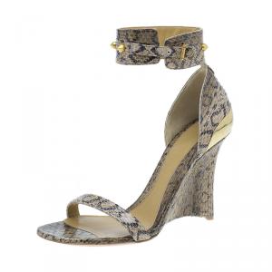 Alexander McQueen Beige Python Studded Ankle Strap Wedges Size 37