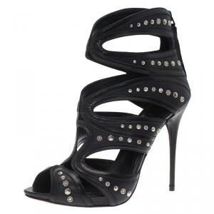 Alexander McQueen Black Studded Leather Cutout Sandals Size 37