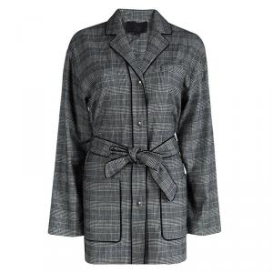 Alexander Wang Monochrome Glen Plaid Belted Long Jacket S