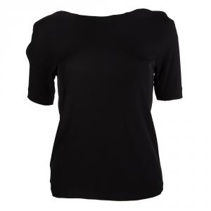 T By Alexander Wang Black Knit Draped Back Detail Short Sleeve Top XS