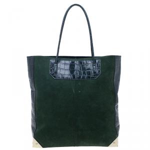 Alexander Wang Serpentine Green Suede And Croc Embossed Leather 'Prisma' Shopper Tote