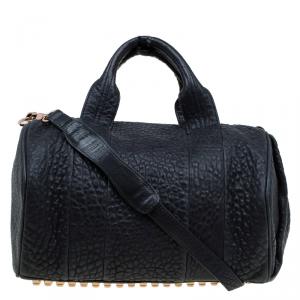 Alexander Wang Black Textured Leather Rocco Duffel Bag
