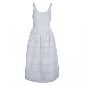 Pre Owned Alice + Olivia Myrtle White Lace Insert Pintucked Sleevless Cotton Dress M