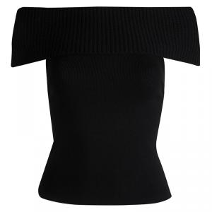 Alice + Olivia Black Rib Knit Off-Shoulder Sleeveless Cropped Top XS