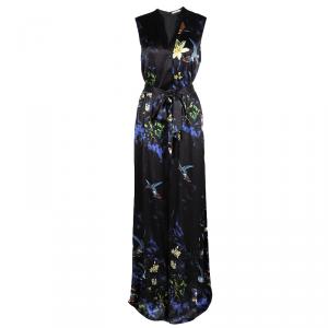 Alice + Olivia Marianna Black Printed Silk Belted Maxi Dress L
