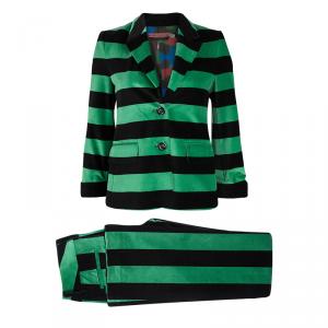 Alice + Olivia Green and Black Striped Velvet Pant Suit XS/S