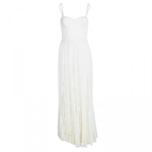 Alice + Olivia Cream Silk Lace Trim Detail Geneva Pleated Maxi Dress XS