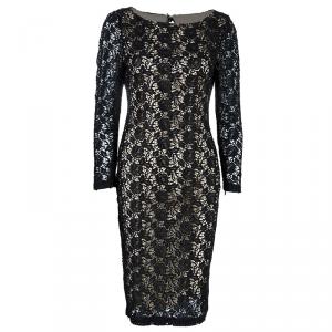 Pre Owned Alice + Olivia Black Clover Lace Open-Back Dress M