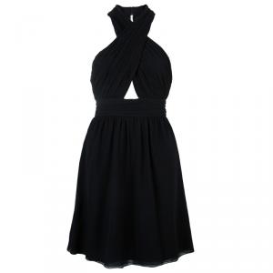 Alice + Olivia Martine Black Halter Neck Pleated Dress M