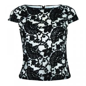Pre Owned Alice + Olivia Connie Black and White Embroidered Top XS