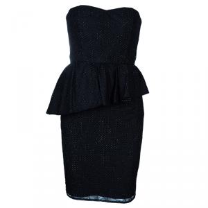 Pre Owned Alice + Olivia Jessie Black Dotted Strapless Dress M