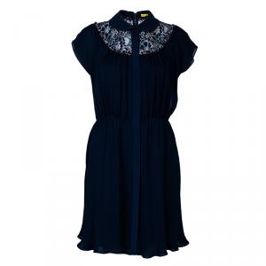 Pre Owned Alice + Olivia Emma Navy Blue Silk Lace Dress M