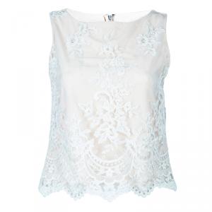 Pre Owned Alice and Olivia Cream Embroidered Sleeveless Top XS