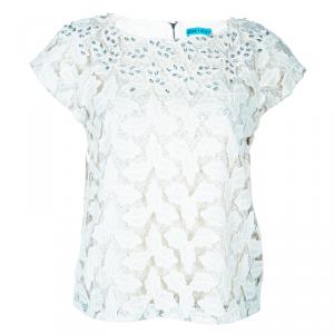 Pre Owned Alice + Olivia Hilary Cream Embroidered Top S