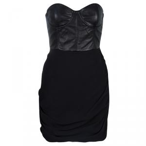 Alice + Olivia Roxanna Black Leather Bustier Gathered Dress M