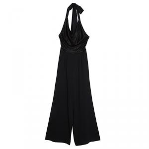 Alice + Olivia Black Draped Front Halter Jumpsuit XS