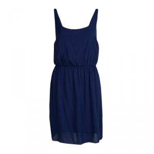 Alice + Olivia Blue Silk Gathered Waist Sleeveless Mini Dress M