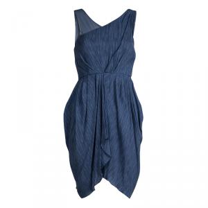 Alice + Olivia Blue Silk Asymmetric Draped Sleeveless Dress XS