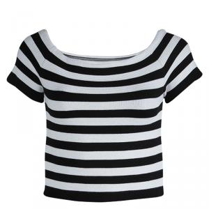 Alice +Olivia Monochrome Striped Rib Knit Cropped Top M