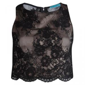 Alice + Olivia Black Scallop Lace Overlay Sleeveless Cropped Top XS