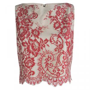 Alice + Olivia Beige Floral Embroidered Lace Cropped Top And Maxi Skirt Set M