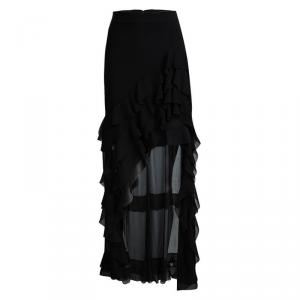Alice + Olivia Black Lavera Asymmetrical Layered Ruffle Skirt S