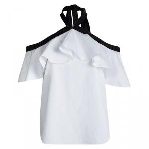 Alice + Oliva White Cotton Alyssa Off Shoulder Halter Top S