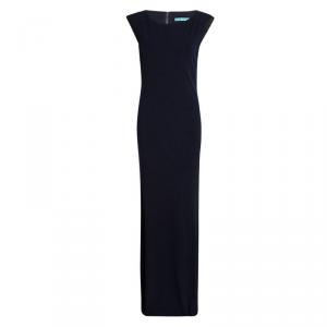 Alice + Olivia Navy Blue Knit Leather Trim Sleeveless Maxi Dress M