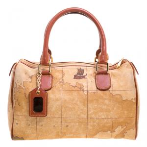 Alviero Martini 1A Classe Beige Geo Print Coated Canvas Satchel