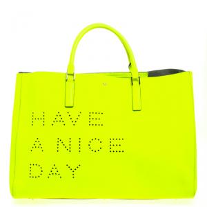 Pre Owned Anya Hindmarch Neon Green Leather Maxi Ebury Have A Nice Day Tote