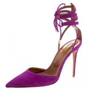 Pre Owned Aquazzura  Fuchsia Pink Suede Amanda Ankle Cuff  Sandals Size 40