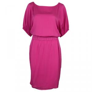 Pre Owned Armani Collezioni Pink Elasticised Waist Short Sleeve Silk Dress L