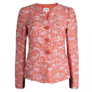 Pre Owned Armani Collezioni Orange Floral Jacquard Jacket M