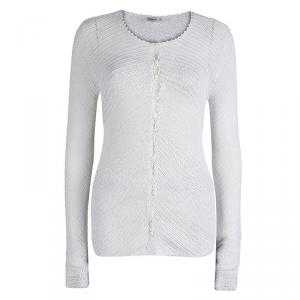 Armani Collezioni White Crochet Knit Beaded Cardigan M