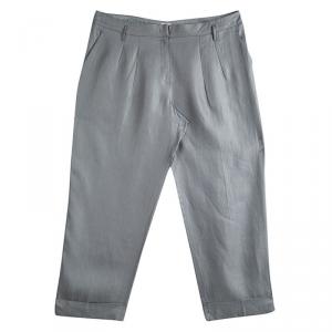 Armani Collezioni Grey Linen Wide Leg Trousers XL