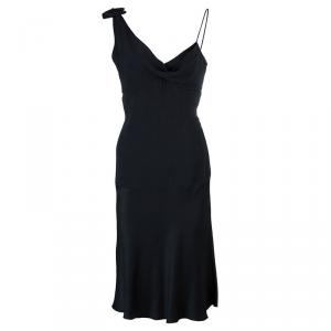 Pre Owned Armani Collezioni Black Satin Sleeveless Dress M