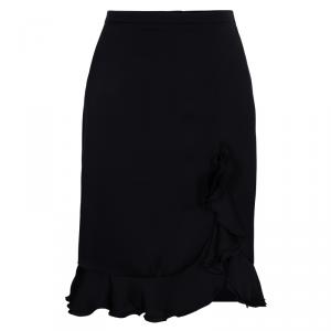 Pre Owned Armani Collezioni Black Silk Ruffle Skirt M