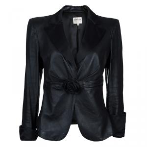 Pre Owned Armani Collezioni Black Leather Rose Jacket L