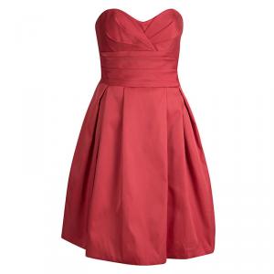 Pre Owned Armani Collezioni Red Satin Strapless Short Dress L