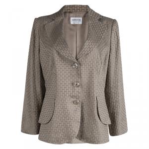 Pre Owned جاكيت بليزر أرماني كوليزيوني بني فاتح  منقوش بياقة XL