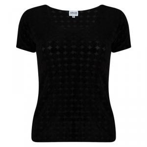 Armani Collezioni Black Velvet Burnout Detail Short Sleeve Top S