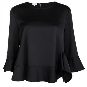 Armani Collezioni Black Ruffle Detail Long Sleeve Top L