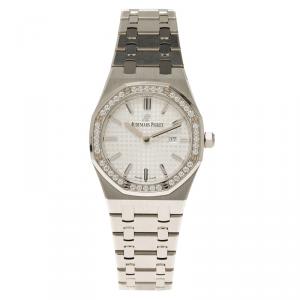 Audemars Piguet Silver Stainless Steel Diamond Royal Oak Women's Wristwatch 33MM