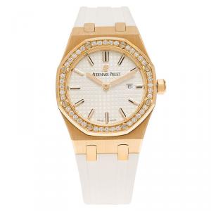 Audemars Piguet White 18K Pink Gold Diamonds Royal Oak Women's Wristwatch 33MM